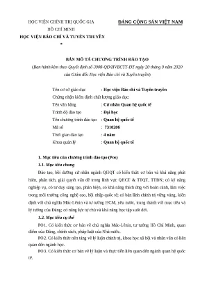Mô tả chương trình đào tạo Cử nhân Quan hệ quốc tế - Học viện Báo chí và Tuyên truyền