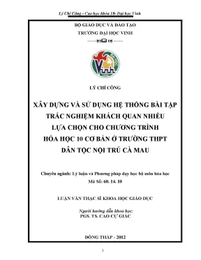 Hệ thống bài tập trắc nghiệm khách quan nhiều lựa chọn môn Hóa học 10