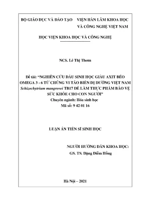Nghiên cứu dầu sinh học omega-3-6 từ vi tảo Schizochytrium TB17