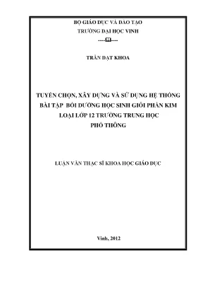 Xây dựng hệ thống bài tập bồi dưỡng học sinh giỏi phần kim loại lớp 12