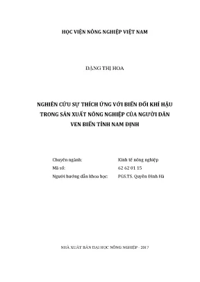 Luận văn tốt nghiệp nghiên cứu sự thích ứng với biến đổi khí hậu trong sản xuất nông nghiệp của người dân ven biển tỉnh nam định