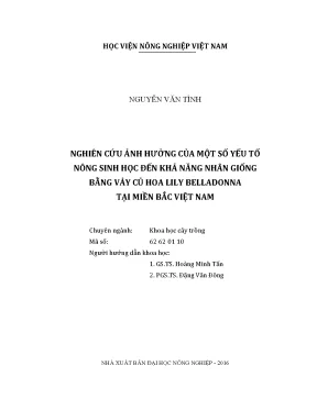 Ảnh hưởng nông sinh học đến nhân giống vảy củ Lily Belladonna