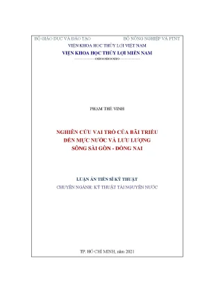 Nghiên cứu vai trò bãi triều đến mực nước lưu lượng sông Sài Gòn - Đồng Nai