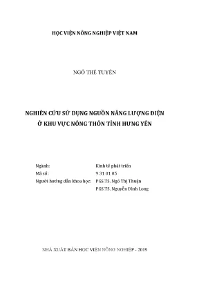 Luận văn tốt nghiệp nghiên cứu sử dụng nguồn năng lượng điện ở khu vực nông thôn tỉnh hưng yên