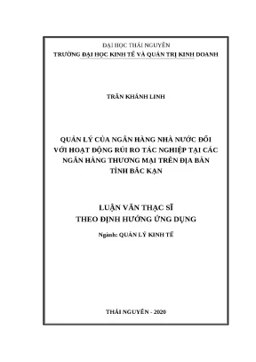 Luận văn thạc sĩ quản lý kinh tế quản lý của ngân hàng nhà nước đối với rủi ro tác nghiệp tại các ngân hàng thương mại trên địa bàn tỉnh bắc kạn
