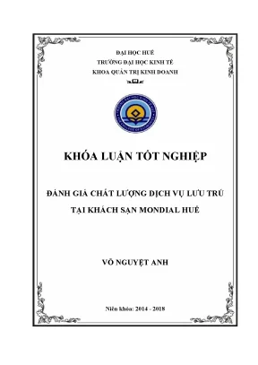 Khóa luận đánh giá chất lượng dịch vụ lưu trú tại khách sạn mondial huế