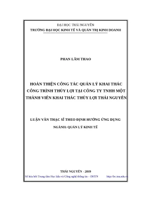 Hoàn thiện quản lý khai thác công trình thủy lợi tại Thái Nguyên
