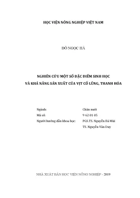 Nghiên cứu đặc điểm sinh học và sản xuất vịt cổ lũng Thanh Hóa