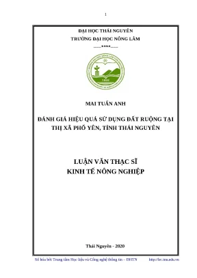 Luận văn thạc sĩ đánh giá hiệu quả sử dụng đất ruộng tại thị xã phổ yên tỉnh thái nguyên