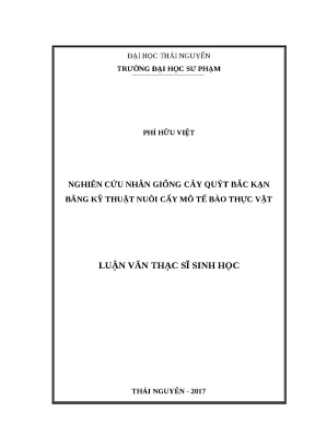 Luận văn thạc sĩ nghiên cứu nhân giống cây quýt bắc kạn bằng kỹ thuật nuôi cấy mô tế bào thực vật