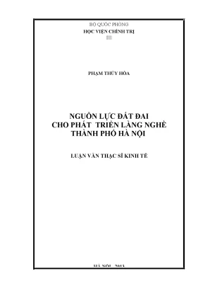 Luận văn thạc sĩ kinh tế nguồn lực đất đai cho phát triển làng nghề ở hà nội