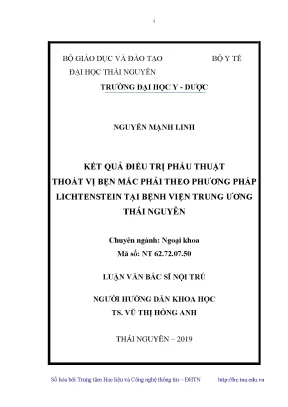 Luận văn kết quả điều trị phẫu thuật thoát vị bẹn mắc phải theo phương pháp lichtenstein tại bệnh viện trung ương thái nguyên