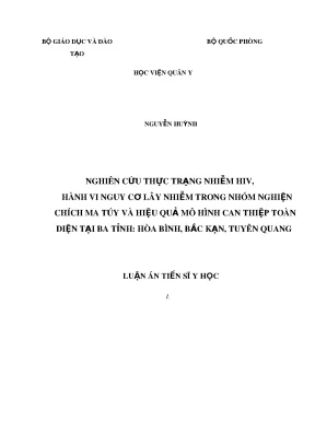 Luận án tiến sĩ y học nghiên cứu thực trạng nhiễm hiv hành vi nguy cơ lây nhiễm trong nhóm nghiện chích ma túy và hiệu quả mô hình can thiệp toàn diện tại ba tỉnh hòa bình bắc