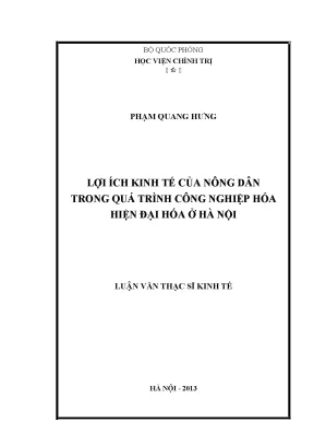 Luận văn thạc sĩ kinh tế lợi ích kinh tế của nông dân trong quá trình công nghiệp hóa hiện đại hóa ở hà nội