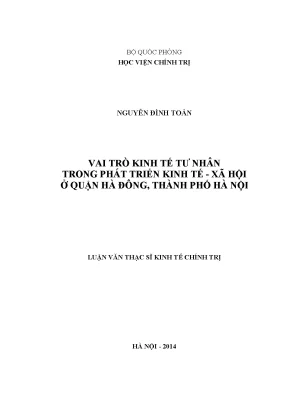 Luận văn thạc sĩ kinh tế chính trị vai trò kinh tế tư nhân trong phát triển kinh tế xã hội ở quận hà đông thành phố hà nội
