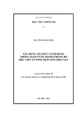 Xây dựng tổ chức cơ sở đảng tại Học viện An ninh nhân dân
