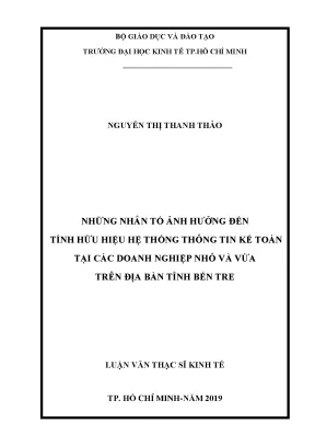 Luận văn kinh tế những nhân tố ảnh hưởng đến tính hữu hiệu hệ thống thông tin kế toán tại các doanh nghiệp nhỏ và vừa trên địa bàn tỉnh bến tre