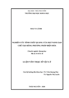Nghiên cứu tính chất quang nano ZnO phương pháp điện hóa