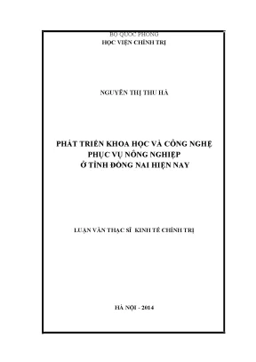 Luận văn thạc sĩ kinh tế phát triển khoa học và công nghệ phục vụ nông nghiệp ở tỉnh đồng nai hiện nay