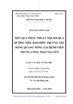Luận văn kết quả phẫu thuật nội soi qua đường niệu đạo điều trị ung thư bàng quang nông tại bệnh viện trung ương thái nguyên