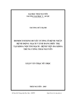 Luận văn homocysteine huyết tương ở bệnh nhân bệnh động mạch vành điều trị tại khoa tim mạch bệnh viện đa khoa trung ương thái nguyên