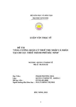 Luận văn thạc sỹ tăng cường quản lý thuế thu nhập cá nhân tại chi cục thuế thành phố bắc ninh