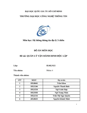 Môn học hệ thống thông tin địa lý 3 chiều đồ án môn học đề tài quản lý vận hành dinh độc lập
