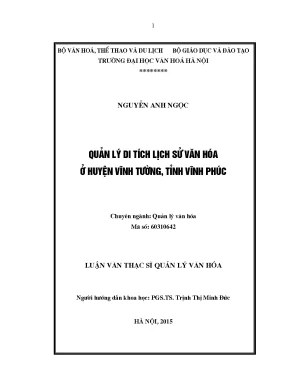 Luận văn thạc sĩ quản lý văn hóa quản lý di tích lich sử văn hóa ở huyện vĩnh tường tỉnh vĩnh phúc