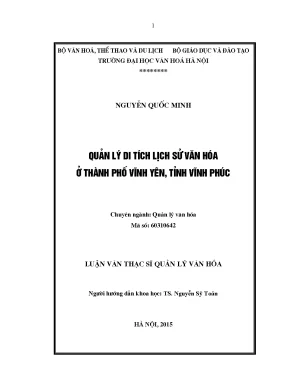 Luận văn thạc sĩ quản lý văn hóa quản lý di tích lịch sử văn hóa ở thành phố vĩnh yên tỉnh vĩnh phúc
