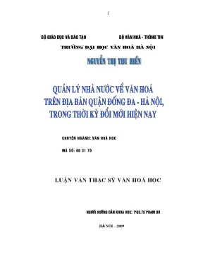 Luận văn thạc sĩ quản lý văn hóa quản lý nhà nước về văn hóa trên địa bàn quận đống đa hà nội trong thời kỳ đổi mới hiện nay