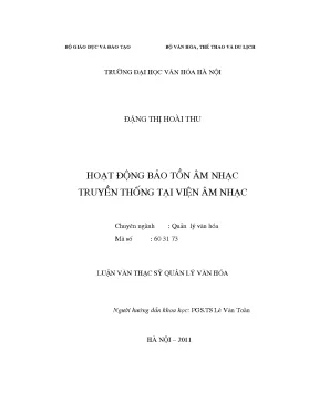 Luận văn thạc sĩ quản lý văn hóa hoạt động bảo tồn âm nhạc truyền thống tại viện âm nhạc