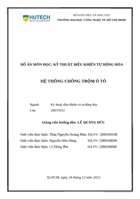 Đồ án môn học kỹ thuật điều khiển tự động hóa hệ thống chống trộm ô tô