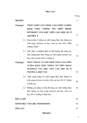 Đề tài nâng cao chất lượng khai thác thông tin trên mạng internet của học viên cao học ds ở trường x hiện nay