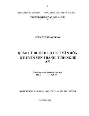 Luận văn thạc sĩ quản lý văn hóa quản lý di tích lịch sử văn hóa ở huyện yên thành tỉnh nghệ an