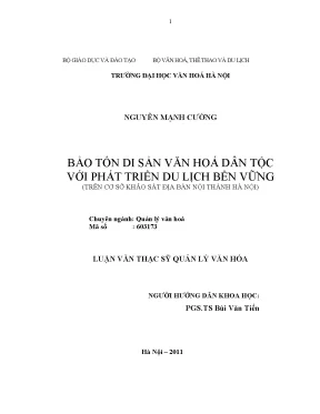 Luận văn thạc sĩ quản lý văn hóa bảo tồn di tích văn hóa dân tộc với phát triển du lịch bền vững