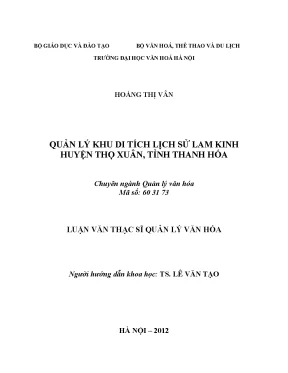 Luận văn thạc sĩ quản lý văn hóa quản lý khu di tích lịch sử lam kinh huyện thọ xuân tỉnh thanh hóa
