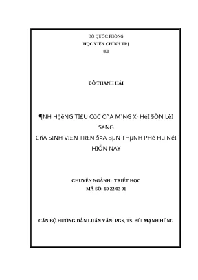 Luận văn ảnh hưởng tiêu cực của mạng xã hội đến lối sống của sinh viên trên địa bàn thành phố hà nội hiện nay