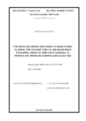 Luận văn thạc sĩ ứng dụng hệ thống phát hiện và định lượng tự động với cơ sở dữ liệu gcms nhằm phân tích đồng thời các hợp chất sterols và phthalate trong bụi không khí tại hà nội