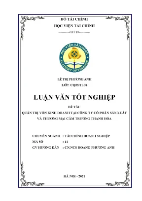 Quản trị vốn kinh doanh tại Công ty CP Cẩm Trướng Thanh Hóa