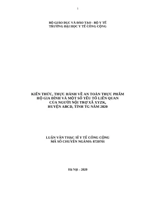 Luận văn thạc sĩ y tế công cộng kiến thức thực hành về an toàn thực phẩm hộ gia đình và một số yếu tố liên quan của người nội trợ