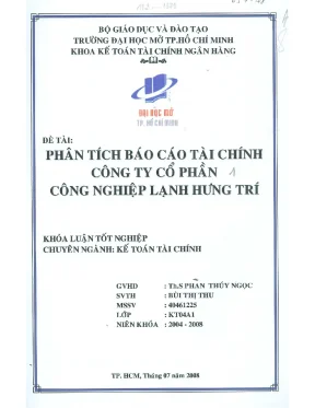 Phân tích báo cáo tài chính công ty cổ phần công nghiệp lạnh hưng trí khóa luận tốt nghiệp đại học