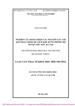 Luận văn thạc sĩ nghiên cứu hoàn thiện các nguyên tắc chỉ đạo hoạt động du lịch khu rừng phòng hộ huyện sóc sơn hà nội