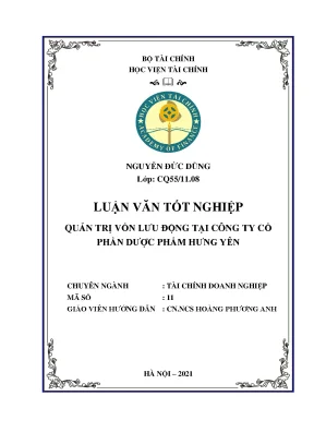 Quản trị vốn lưu động tại CTCP Dược phẩm Hưng Yên luận văn