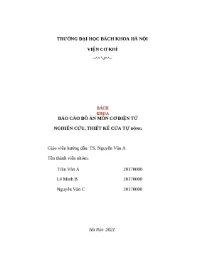 Báo cáo đồ án môn Cơ điện tử: Thiết kế cửa tự động