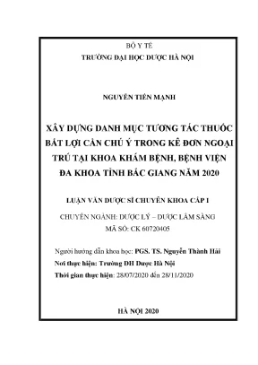 Xây dựng danh mục tương tác thuốc bất lợi trong kê đơn ngoại trú