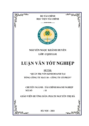 Quản trị vốn kinh doanh tại Tổng công ty May 10 - Luận văn tốt nghiệp