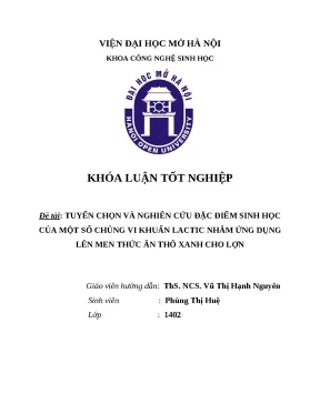 Tuyển chọn vi khuẩn lactic lên men thức ăn thô xanh cho lợn