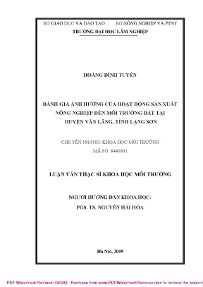 Luận văn thạc sĩ đánh giá ảnh hưởng của hoạt động sản xuất nông nghiệp đến môi trường đất tại huyện văn lãng tỉnh lạng sơn