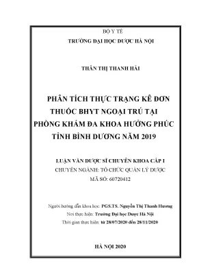 Phân tích kê đơn thuốc BHYT ngoại trú tại Phòng khám Hưởng Phúc 2019