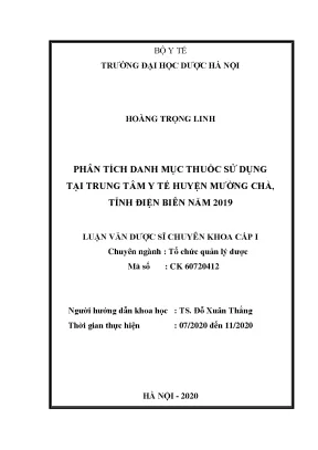 Phân tích danh mục thuốc huyện Mường Chà năm 2019 - Luận văn Dược sĩ CK1